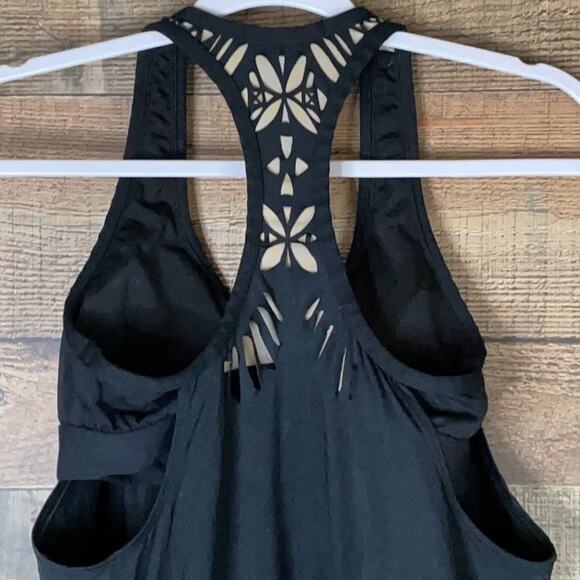 Gianni Bini Black Blouson Tankini Swimsuit Top Laser Cut Back Size Small - Picture 8 of 13